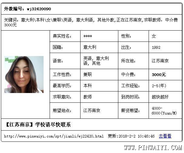 意大利\本科\女\兼职\英语